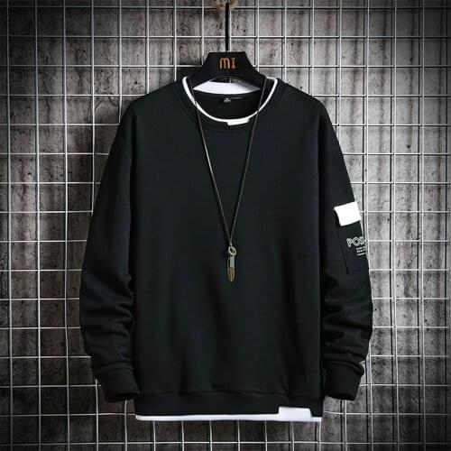 Men Black Crewneck Sweatshirt Spring and Autumn Men O-neck Shirt long Sleeve Shirt Hip Hop Fashion Pullover Sweatshirt Polyester