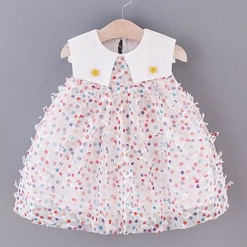 AmyaBaby Girls Party Dresses Peter Pan Collar Dot Print Princess Baby Girl Clothes Birthday Kids Tutu Dress Summer Clothing