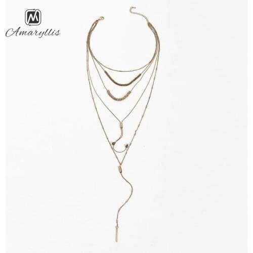Amaiyllis Vintage Multi Layer Stacking Chain Necklace For Women Ethnic Beads Statement Pendant Necklaces 5 Pieces/Set Clavicle