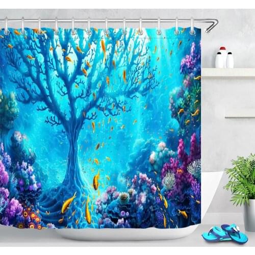 Tropical Fish Shower Curtain Undersea Shark Dolphin Waterproof Bath Curtains for Bathroom Bathing Bathtub Accessories Home Decor
