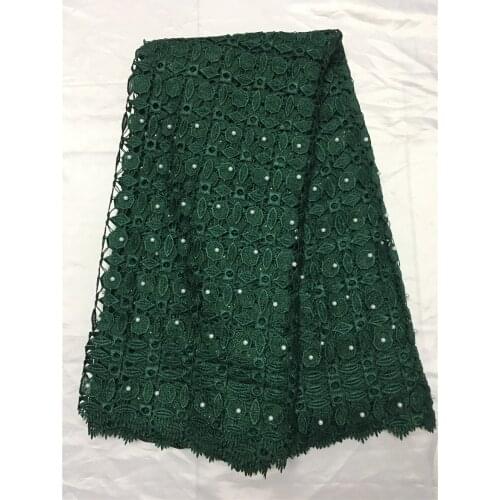 Green Pure color Lace water souble lace fabric with beads African cord lace fabric high quality for dress Nigerian lace fabric