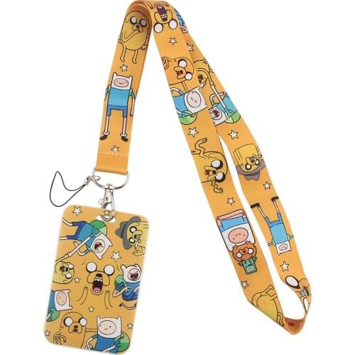 ER587 Cartoon Happy Time Yellow Lanyard Credit Card ID Holder Bag Student Women Travel Bank Bus Business Card Cover Badge