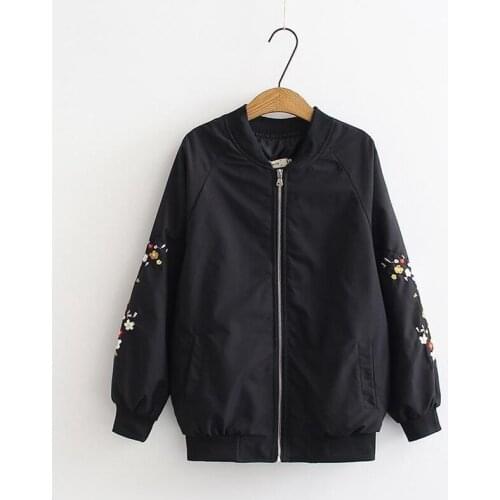 Plus Size Womens Autumn Jackets Zip Up Bomber Biker Jacket Floral Embroidery Fashion Womens Coats