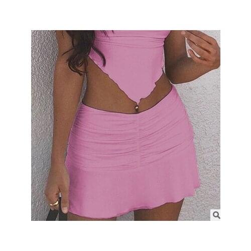 Women Sexy Ruched Ruffle Skirt Stretch Tennis Skater Short A-Line Skirt Y2K Girls Streetwear Casual Sports Mini Skirts