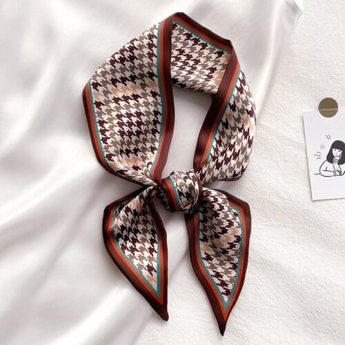 2021 New Womens Silk Scarf Swallow Gird Print Bag Tie Foulard Luxury Hair Band Long Dress Decoration Female Spring Neck Wraps