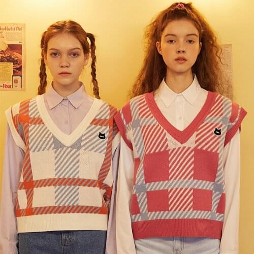 Casual Loose Fashion O-neck Sleeveless Geometric Stripes Vintage All Match College Wind Hit Hot Sale Female Women Sweaters Vest