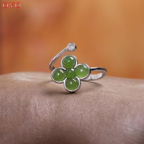 100% s925 silver Hetian jade jasper fashion simple womens open ring