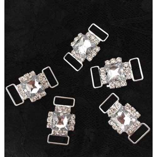 10 Pieces Rhinestone Bikini Connectors Buckle Bag Shoes Clothing Decoration Crystal Swimwear Buckle Connector 3cm