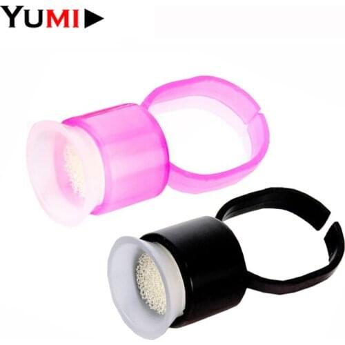 100pcs/lot Disposable Tattoo Pigment Glue Ink Finger Ring Sponge Cups Container Holder Medium Pink Black Tattoo Accessories
