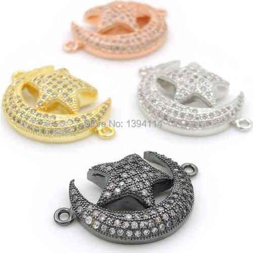 25*15*5mm Micro Pave Clear CZ Crescent Of Star Connectors Fit For Men And Women Making Bracelets Jewelry