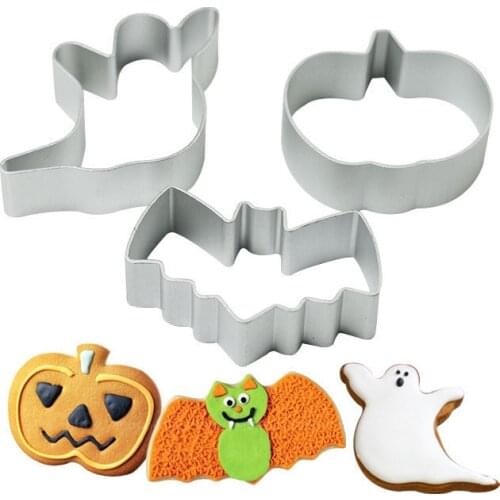 3pcs/set Halloween Bat Pumpkin ghost Cookie Tool Cutter Biscuit Press Icing Set Stamp Mold Stainless Steel Pastry Tools