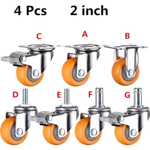 4pcs 2 inches 50mm Heavy Duty 160kg Orange Swivel Castor Wheels Trolley Furniture Caster Rubber