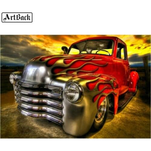5d diamond painting red truck pattern full square car fire landscape diamond embroidery 3d round rhinestone crafts sticker