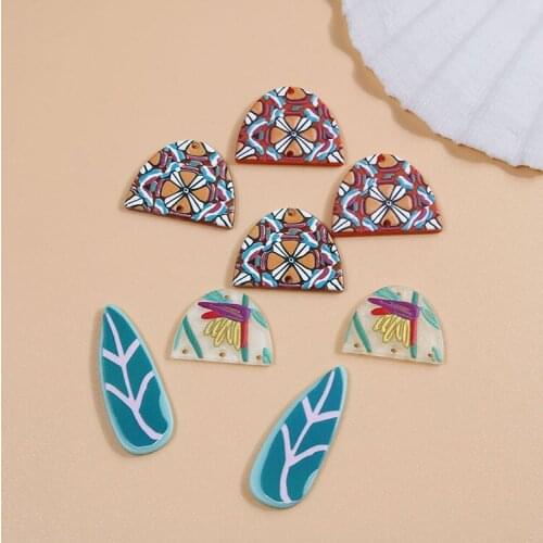 6 PCS New Fashion Sweet Geometry Shape Acrylic Leaf Flower Pattern DIY Handmade Earrings Accessories Materials