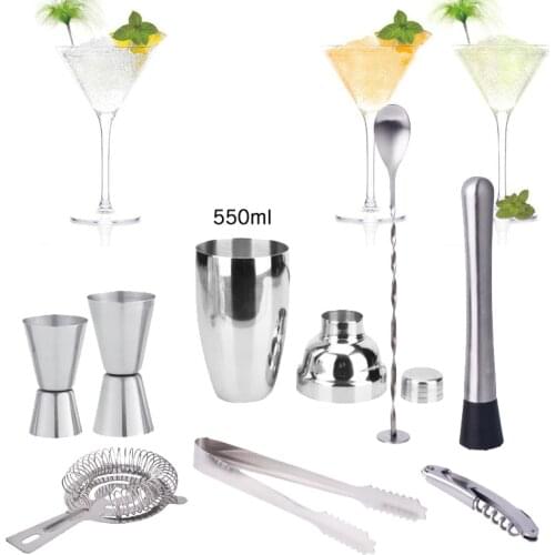 8Pcs/set 550ml Stainless Steel Boston Cocktail Shaker Mixer Drink Bartender Kit Bars Set Tools