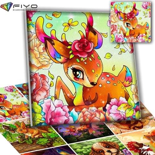 Diamond Painting Cartoon Deer Tiger Picture of Rhinestones Full Diamond Mosaic Animal Embroidery Cross Stitch Kits Home Decor