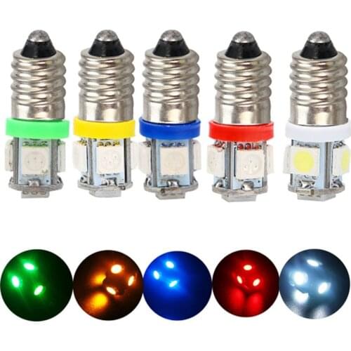 50pcs E10 DC24 12V Car LED Threaded Bulbs Warning Signal Indicator Light Auto Screw Lamp 5050 5SMD White Red Green DC12V