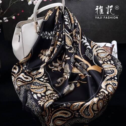 Large silk square scarf crepe elegant generous hand-rolled shiny Plain crepe satin printed 100% silk scarf shawl spring