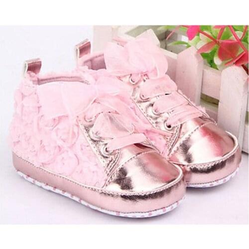 Newborn Baby Girls Shoes Toddler Kids Princess First Walkers Lace Floral PU Crib Shoes Soft Sole Non-Slip Sneakers Booties 0-18M