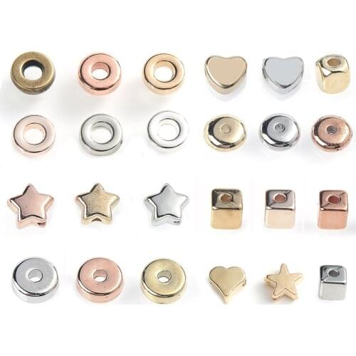 50pcs Gold Silver Loose Spacer Beads Star Heart Metal Bead for Jewelry Making DIY Charm Bracelet Necklace Accessories