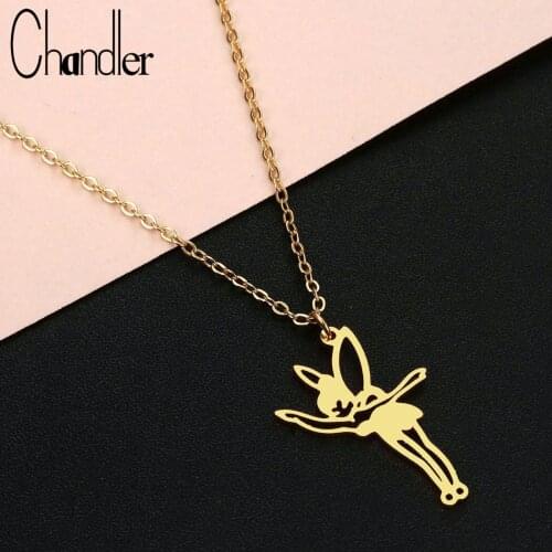 Chandler Ballerina Ballet Necklace For Women Girl Tiffan Pirouette Angel Dance Pendant Stainless Steel Colier Graduation Gift