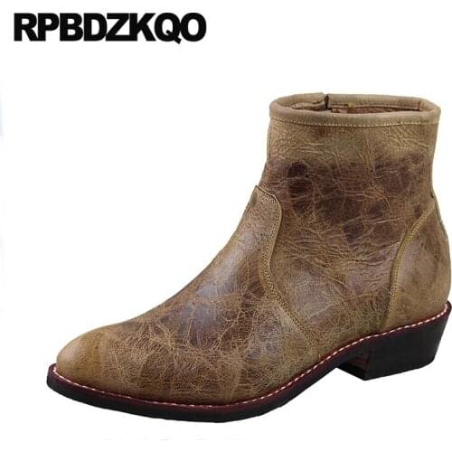 Plus Size Men Full Grain Leather Goodyear Welted Snakeskin Shoes Zipper Boots Ankle Chunky Cowboy Cowgirl Western Brown Handmade