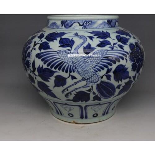 Antique YuanDynasty porcelain jar,blue Phoenix pot,painted crafts,Decoration,Collection&Adornment,Free shipping