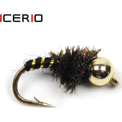 ICERIO 10PCS #14 Bead Head Nymphs Peacock Hackle Dry Flies Fly Trout Fishing Lures