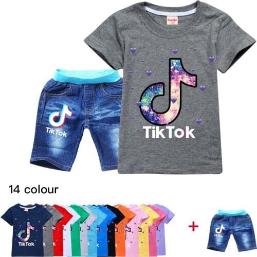 Girls Clothing Sets New Summer Boys Letter T-Shirt + Denim Shorts 2Pcs/Set for Kids Clothing Sets Children Tracksuit 2-16Year