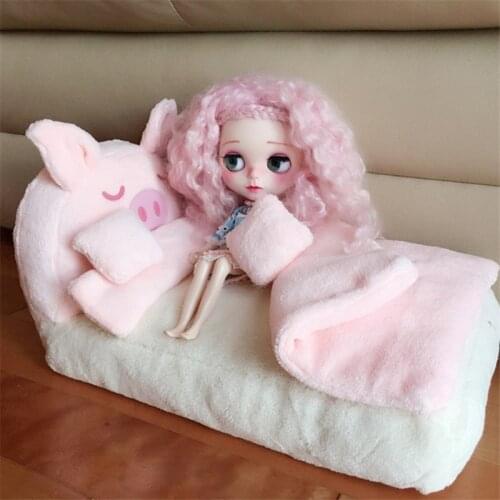 Fortune Day doll bed soft pink cat bed sofa pillows accessories for icy 1/6 doll toys