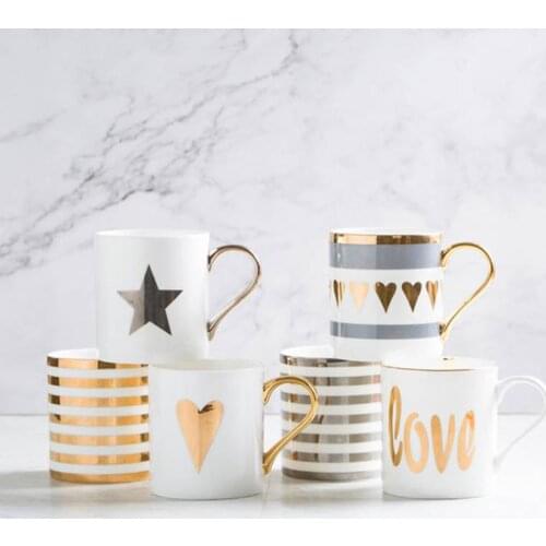 Trace a design in gold Ceramics Mugs coffee mug Milk Tea office Cups Drinkware the Best birthday Gift couples Mugs with Gift Box