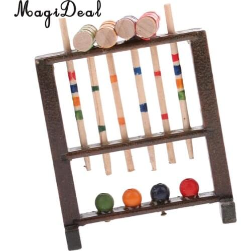 1/12 Scale Dollhouse Miniature Wooden Croquet Game Set Garden Sports Decoration Children Kids Toy