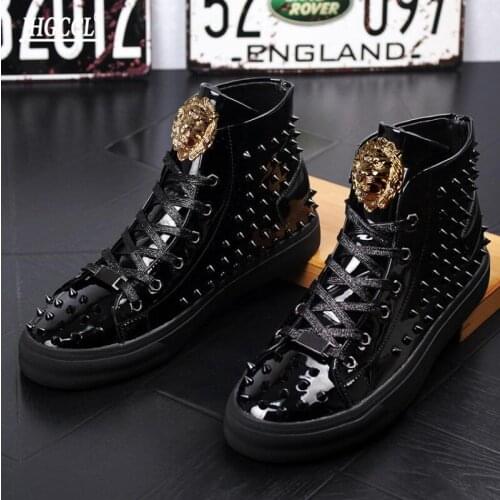 New mens boots high-top casual shoes multi-function rivet sports shoes high-top brand hip hop dance shoes P5