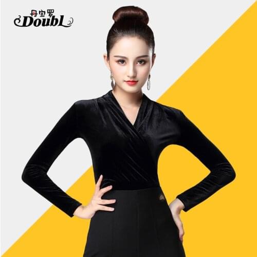 DOUBL 2020 New Velvet Thick Womens Latin Dancing Tops Wear Fit Female Adults Ballroom Dance Long Sleeve Standard Practice Class