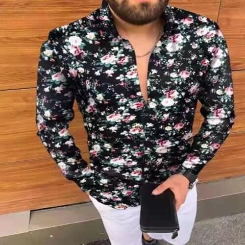 2021 Hawaii New Men‘s Slim Floral Print Long Sleeve Shirts Fashion Brand Party Travel Holiday Casual Dress Flower Shirt M-3XL