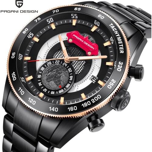 New PAGANI DESIGN Men Watches Unique Earth Pattern Chronograph Quartz Wristwatches Mens Leather Steel Waterproof Clock