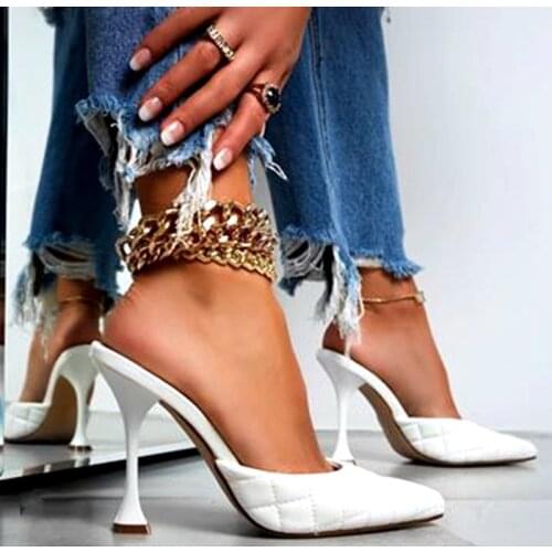 Summer new elegant mules for women pointed toe sexy high heels woman pumps slip on dress party shoes white size 41