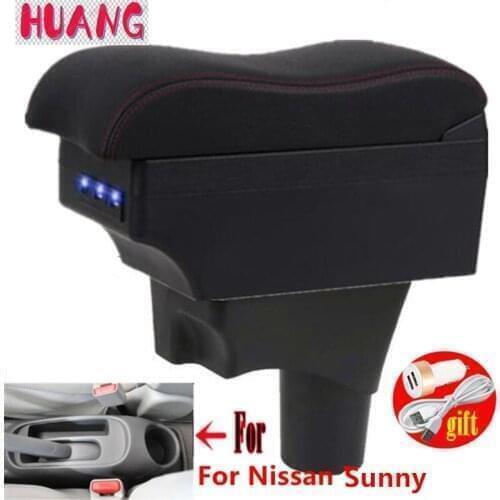 For Nissan Sunny Armrest Box For Nissan Versa Sunny Interior Parts Car Armrest box Retrofit parts Storage box with USB LED