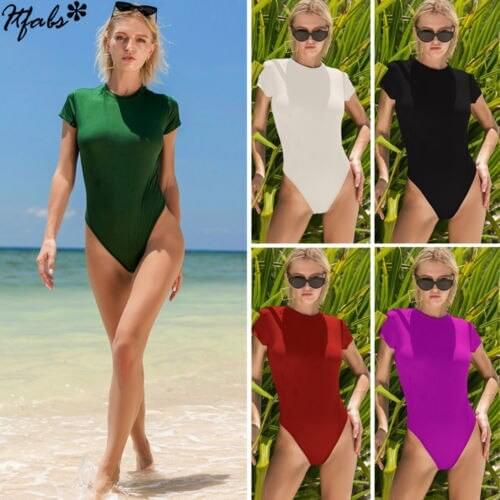 Sexy Women One Piece Suit Romper Short Sleeve Solid Color Pullover Jumpsuit Skinny Bodysuit
