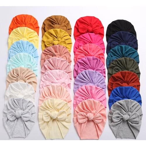 28Pcs/Lot Cute Cotton Bear Ear Turban Hats Candy Color Newborn Infant Baby Boy Girls Beanies 0-4T Fashion Winter Caps Headwraps