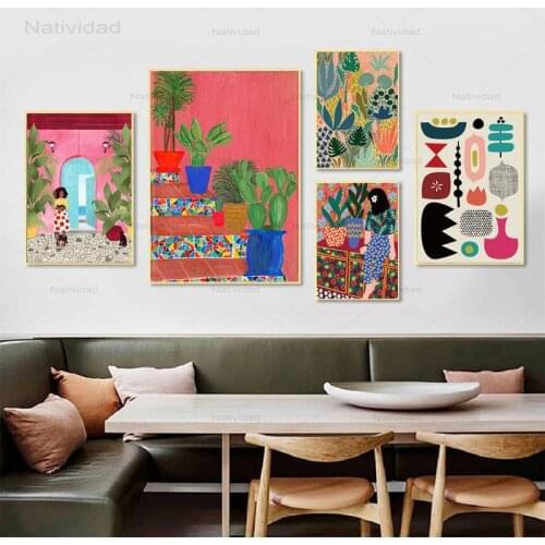 Modern Multicolored Abstract Garden Plants Wall Art Canvas Painting Picture Posters and Prints Galleries Aisle Unique Home Decor