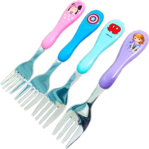 Disney Tableware Mickey Minnie Princess Sophia Theme Childrens Tableware Baby Fork Spoon Anti-scald Tableware Plastic Handle