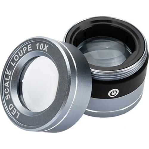 USB Charging Magnifier with LED UV Light 10X Metal Cylinder Magnifying Glass Optical Glass Lens Loupe Magnifier for Coin Stamps