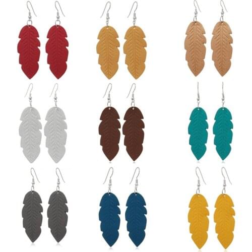 2021 New Statement Dangle Earrings For Women Trendy Long PU Leather Leaf Earrings Fashion Jewelry Female Earring Drops