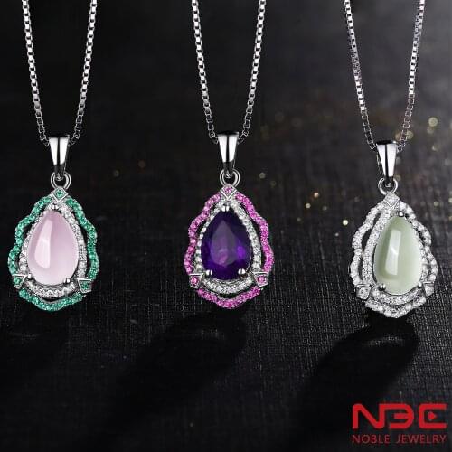NBE 925 sterling silver real natural crystal stone Amethyst Rose quartz Prehnite necklace jewellery for women birthstone pendant