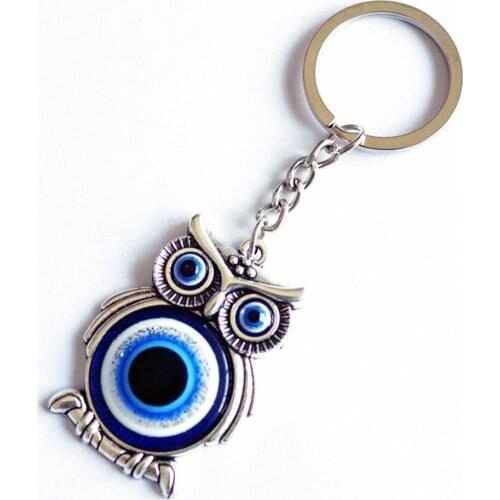 1PC Greece Turkey Blue Eye Keychain Alloy Owl Glass Pendant Jewelry Evil Eyes Handmade Wall Hanging Home Decorations