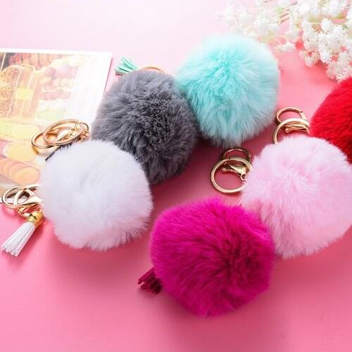 1PCS Fake Rabbit Fur Ball KeyChain Pompom Key Chain tassel Key Rings Pompon Women Car keychain female bag pendant Jewelry YS-315