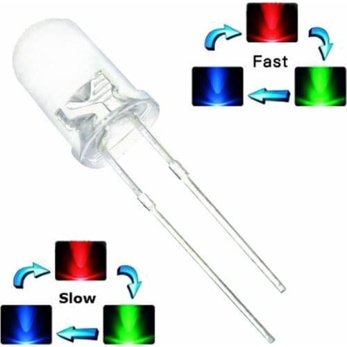100pcs/lot F5 5mm Fast/Slow RGB Flash Red Green Blue Rainbow Multi Color Light Emitting Diode Round LED Full Color