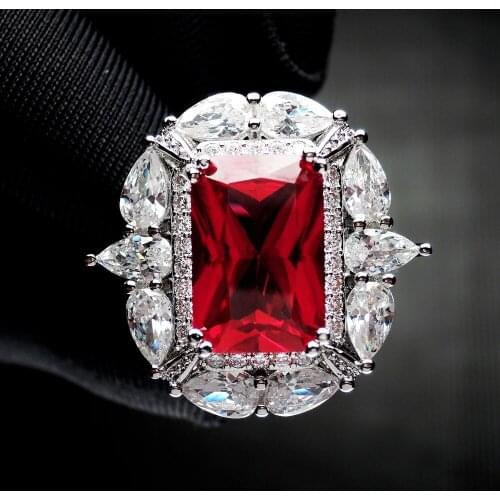 2021 Luxury 8*12MM Rectangular Emerald Cut Flower Design Sapphire Ruby Gemstone Adjustable Rings For Women Fine Jewelry Gifts