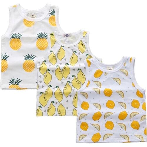 3 pcs/lot 2021 Summer Kids Boy Girl Clothes Cartoon Fruit Print Baby Beach Vest Children Fashion Sleeveless T-Shirt